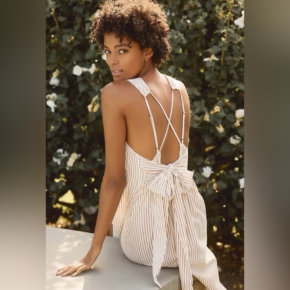 Anthropologie Bow Back Maxi Dress | Medium | Gold & Cream - Picture 3 of 9